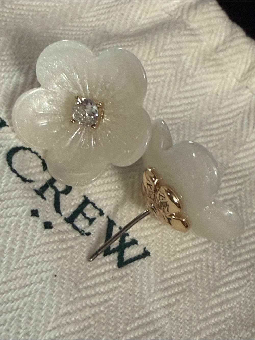 J. Crew White Flower Crystal Center Stud Earrings